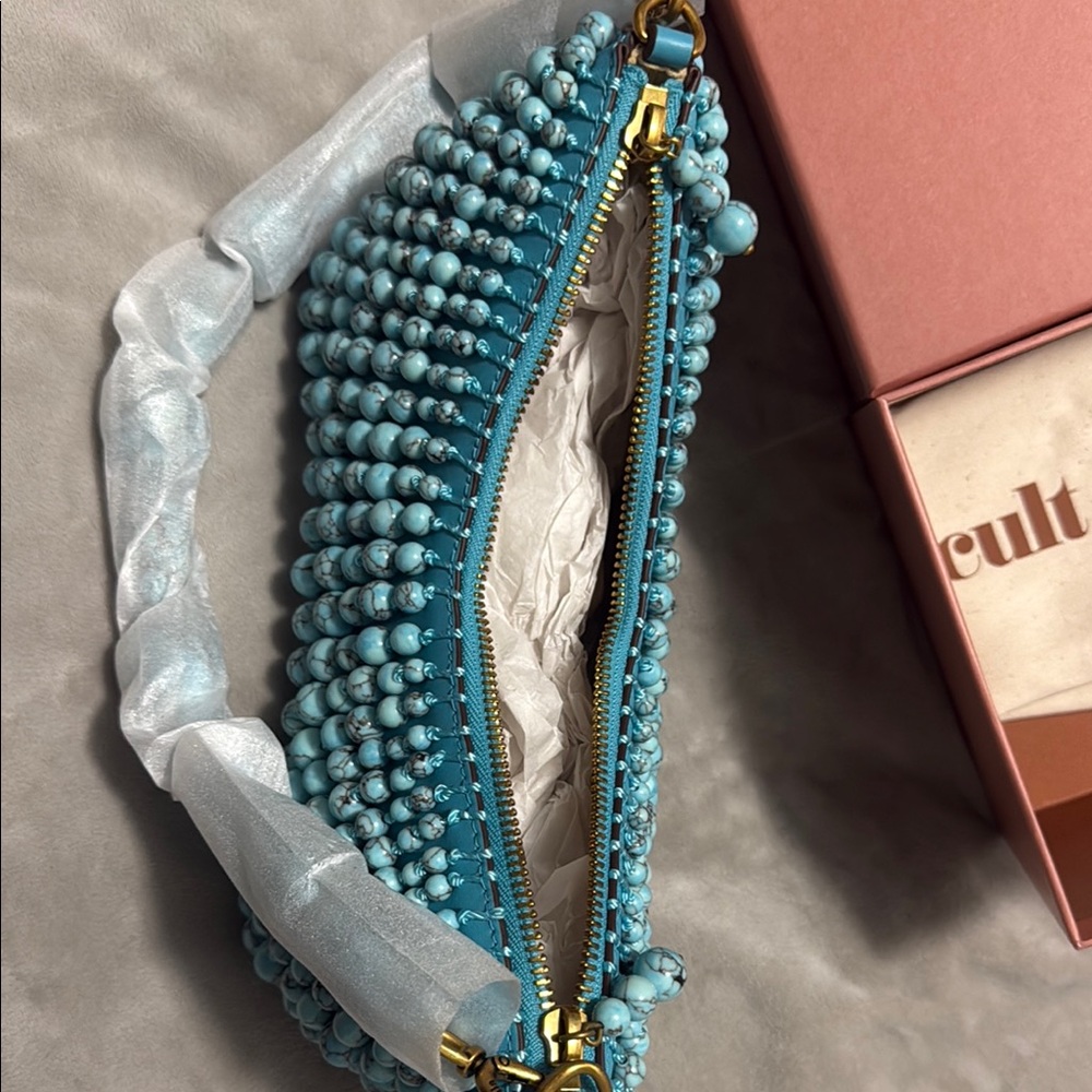 cult gaia turquoise beaded mini bag with gold hardware - Picture 4 of 7